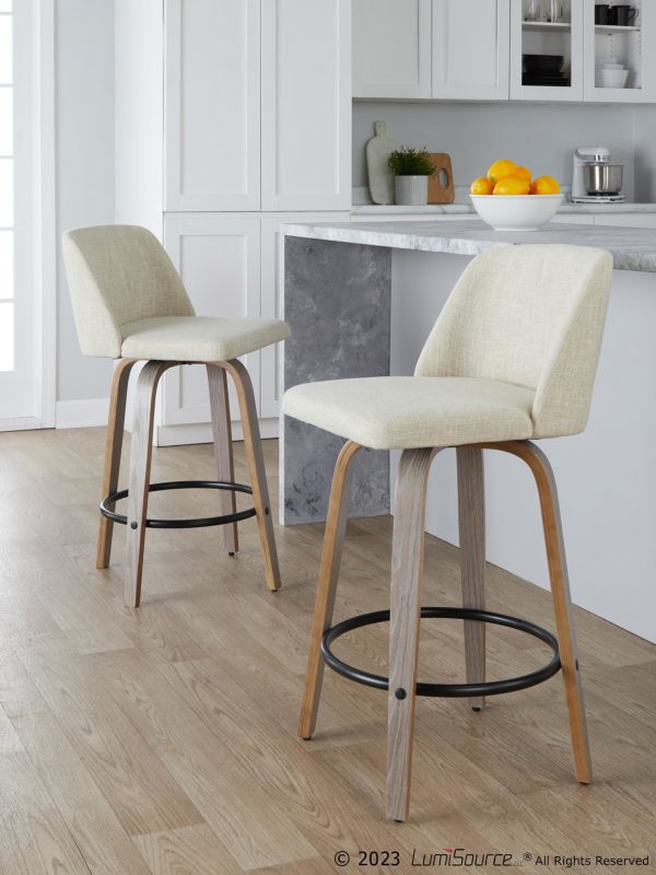 Toriano 26in Contemporary Swivel Counter Stools Light Grey Set of 2 Set of 2 2