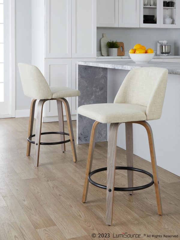 Toriano 26in Contemporary Swivel Counter Stools Light Grey Set of 2 Set of 2 3
