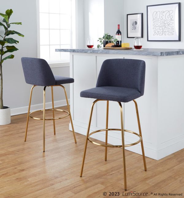 Toriano 30 Blue Contemporary Swivel Barstools Set of 2 1