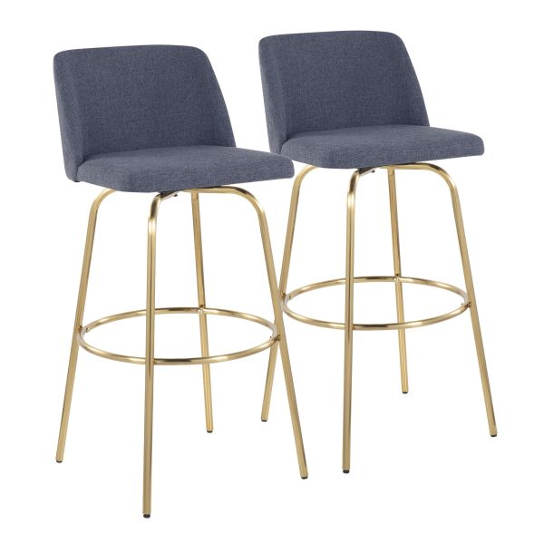 Toriano 30 Blue Contemporary Swivel Barstools Set of 2 4