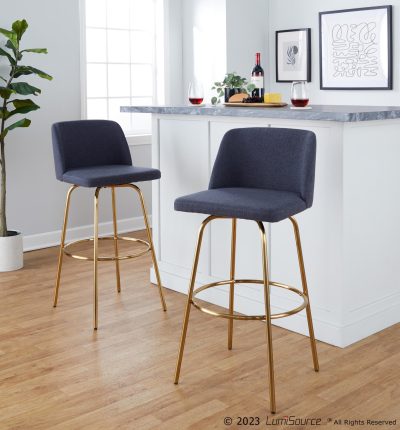 Toriano 30 Blue Contemporary Swivel Barstools (Set of 2)