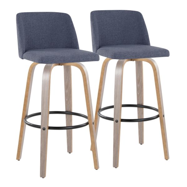 Toriano 30 Blue Fabric Contemporary Swivel Barstools Set of 2 4