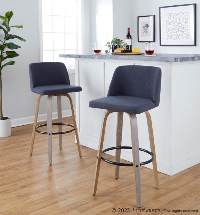 Toriano 30 Blue Fabric Contemporary Swivel Barstools (Set of 2)
