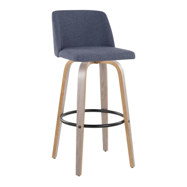 Toriano 30 Blue Fabric Contemporary Swivel Barstools Set of 2 5