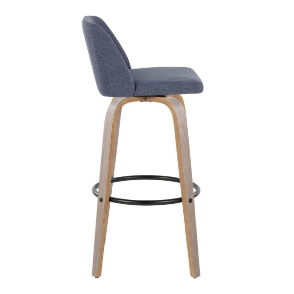Toriano 30 Blue Fabric Contemporary Swivel Barstools Set of 2 6
