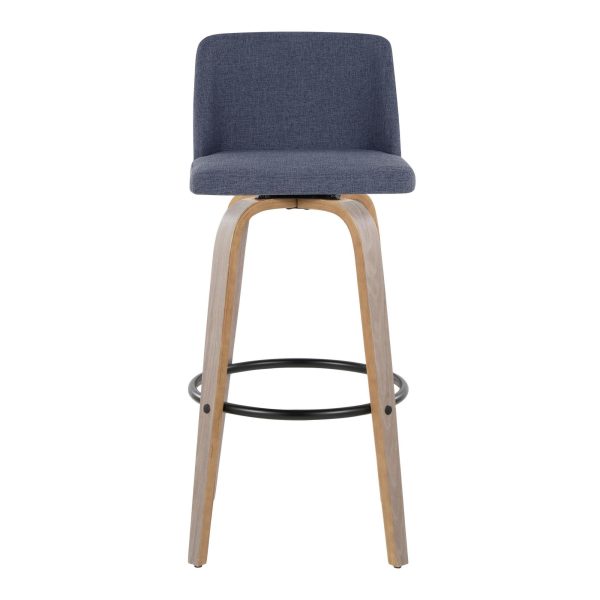 Toriano 30 Blue Fabric Contemporary Swivel Barstools Set of 2 9