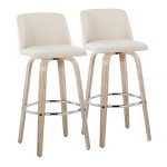 Toriano 30" Contemporary Cream Swivel Barstools Whitewashed Wood (Set of 2) 16 Toriano 30" Contemporary Cream Swivel Barstools Whitewashed Wood (Set of 2)