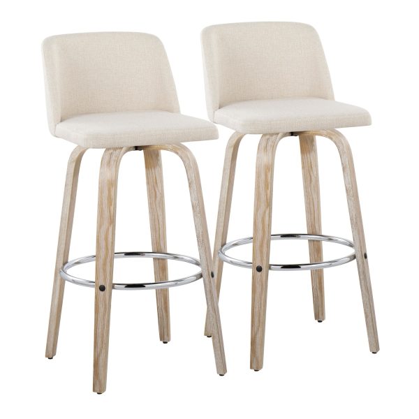 Toriano 30 Contemporary Cream Swivel Barstools Whitewashed Wood Set of 2 4