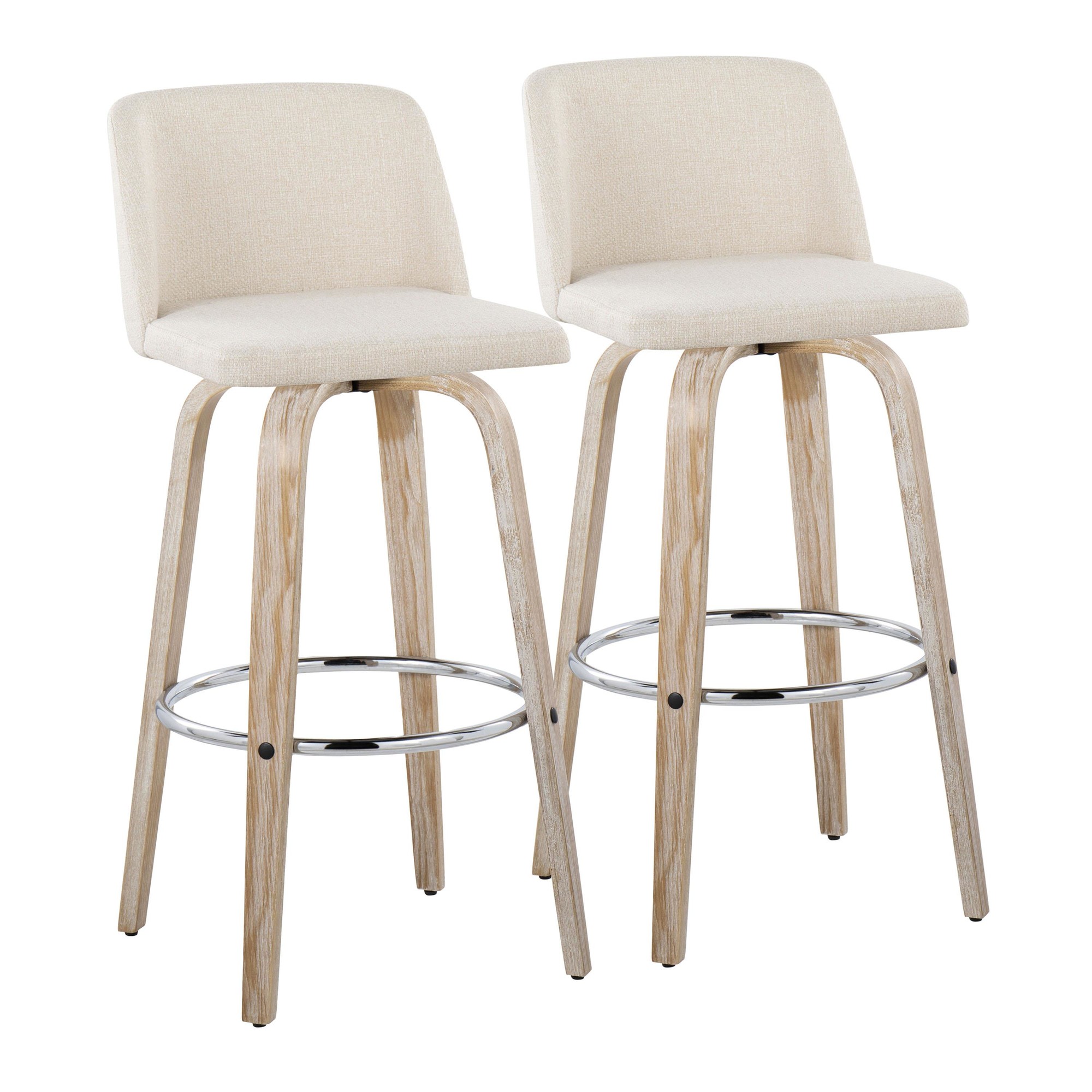 Toriano 30" Contemporary Cream Swivel Barstools Whitewashed Wood (Set of 2) 5 Toriano 30" Contemporary Cream Swivel Barstools Whitewashed Wood (Set of 2) - Image 5