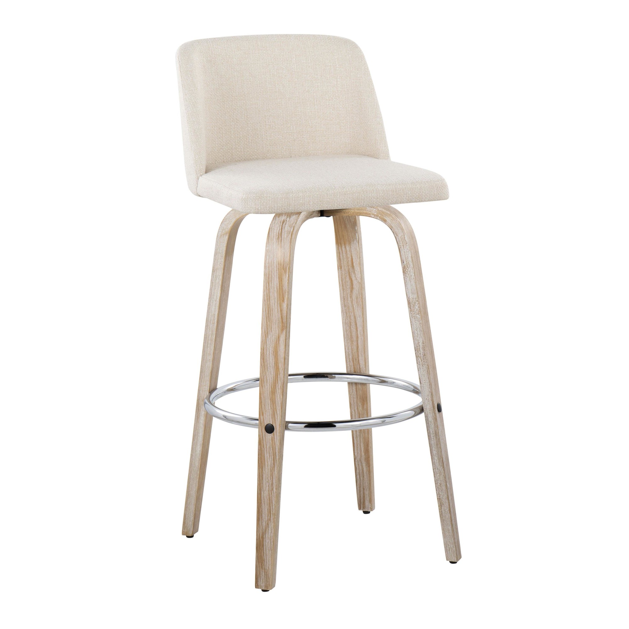Toriano 30" Contemporary Cream Swivel Barstools Whitewashed Wood (Set of 2) 6 Toriano 30" Contemporary Cream Swivel Barstools Whitewashed Wood (Set of 2) - Image 6