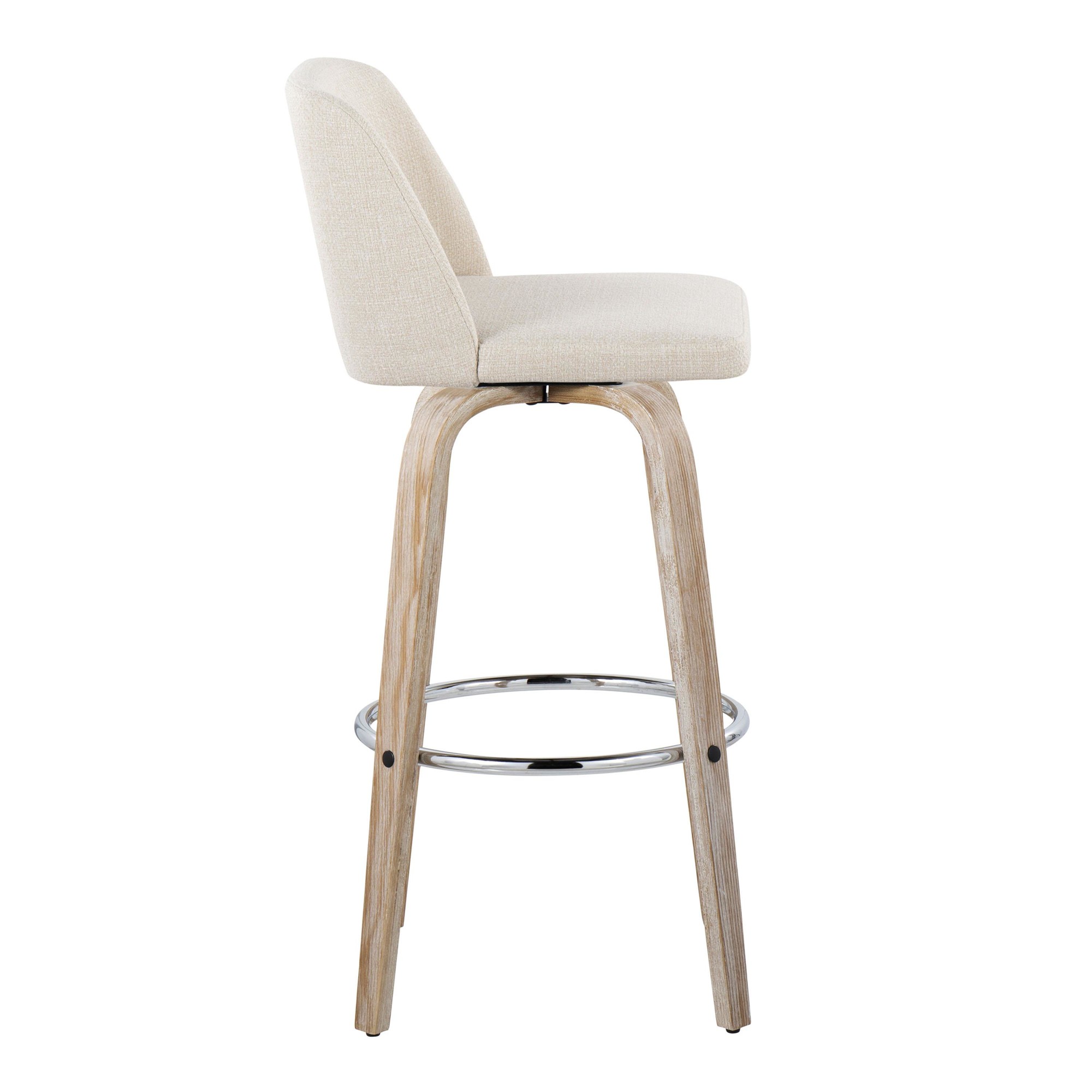 Toriano 30" Contemporary Cream Swivel Barstools Whitewashed Wood (Set of 2) 7 Toriano 30" Contemporary Cream Swivel Barstools Whitewashed Wood (Set of 2) - Image 7
