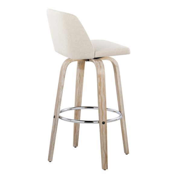 Toriano 30 Contemporary Cream Swivel Barstools Whitewashed Wood Set of 2 7