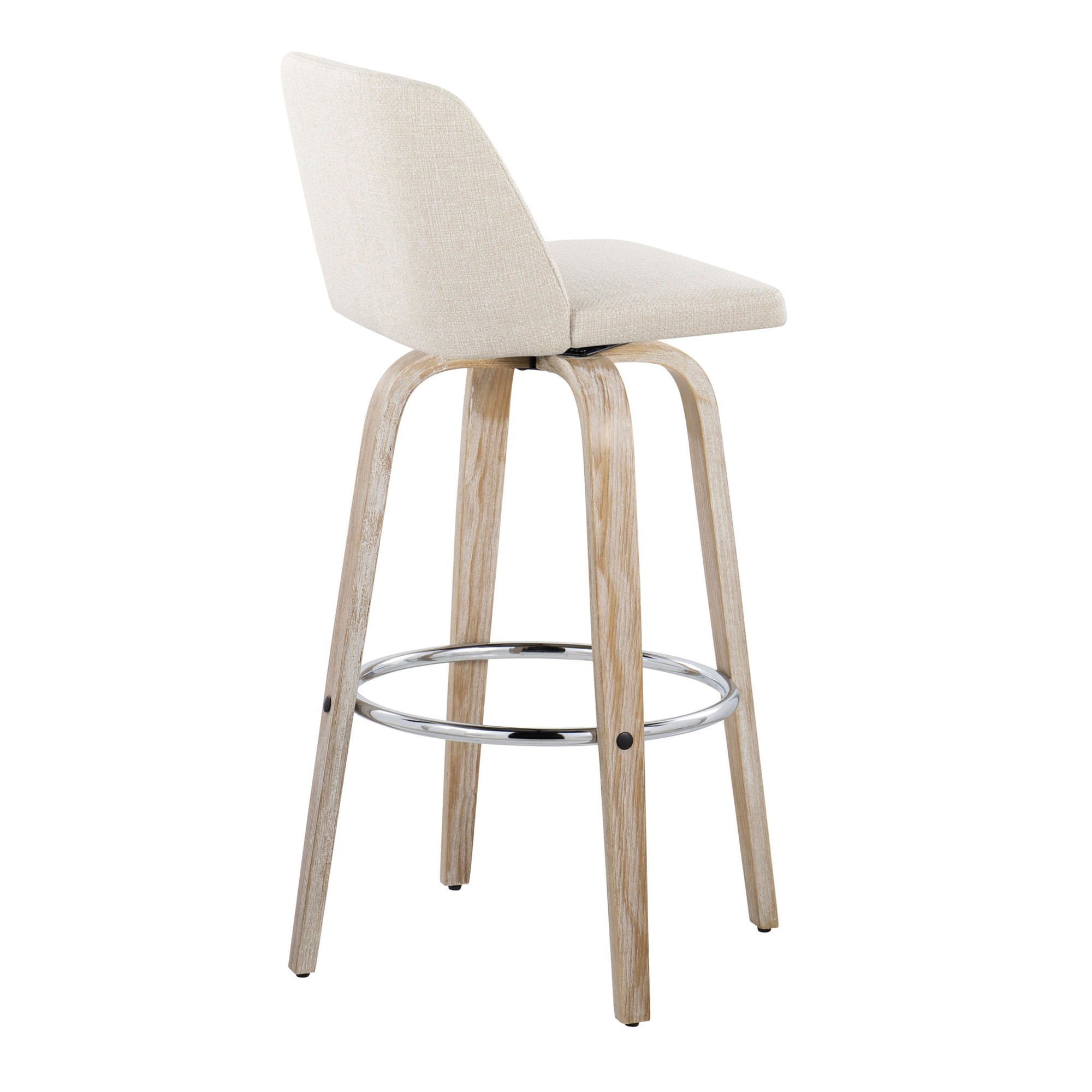 Toriano 30" Contemporary Cream Swivel Barstools Whitewashed Wood (Set of 2) 8 Toriano 30" Contemporary Cream Swivel Barstools Whitewashed Wood (Set of 2) - Image 8