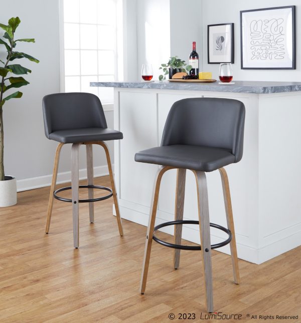 Toriano 30 Contemporary Light Grey Swivel Barstools Set of 2 1 1