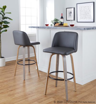 Toriano 30" Contemporary Light Grey Swivel Barstools (Set of 2)