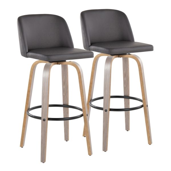 Toriano 30 Contemporary Light Grey Swivel Barstools Set of 2 4 1