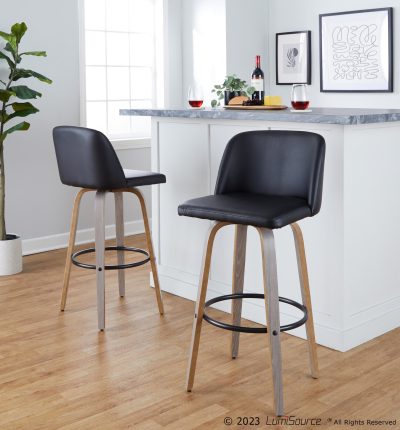 Toriano 30 Contemporary Light Grey Swivel Barstools (Set of 2)
