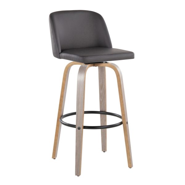 Toriano 30 Contemporary Light Grey Swivel Barstools Set of 2 5 1