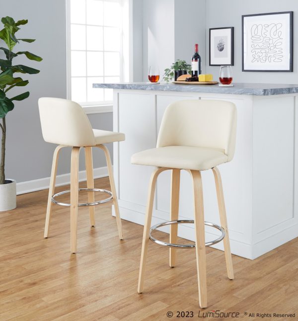 Toriano 30 Contemporary Natural Wood and Cream Barstools Set of 2 1