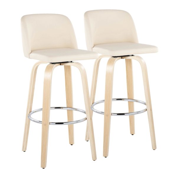 Toriano 30 Contemporary Natural Wood and Cream Barstools Set of 2 3