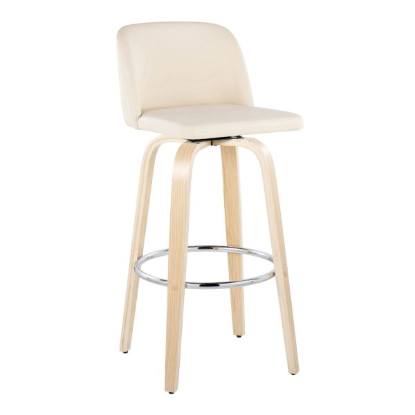 Toriano 30 Contemporary Natural Wood and Cream Barstools Set of 2 4