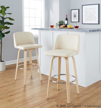 Toriano 30" Contemporary Natural Wood and Cream Barstools (Set of 2)