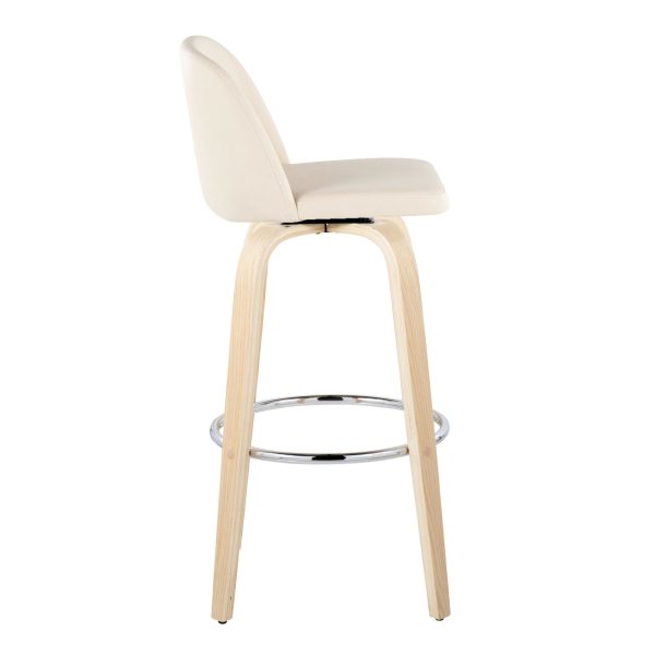 Toriano 30 Contemporary Natural Wood and Cream Barstools Set of 2 5