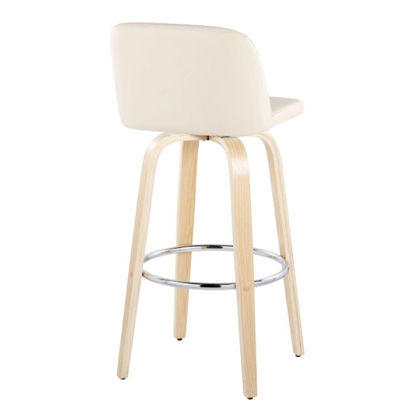 Toriano 30 Contemporary Natural Wood and Cream Barstools Set of 2 6