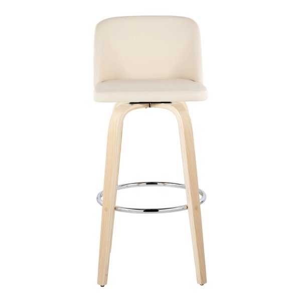 Toriano 30 Contemporary Natural Wood and Cream Barstools Set of 2 8