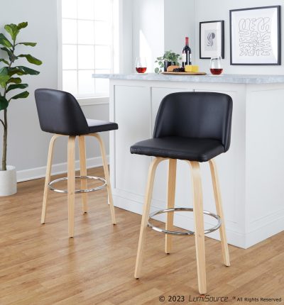 Toriano 30" Contemporary Natural/Black Swivel Barstools (Set of 2)