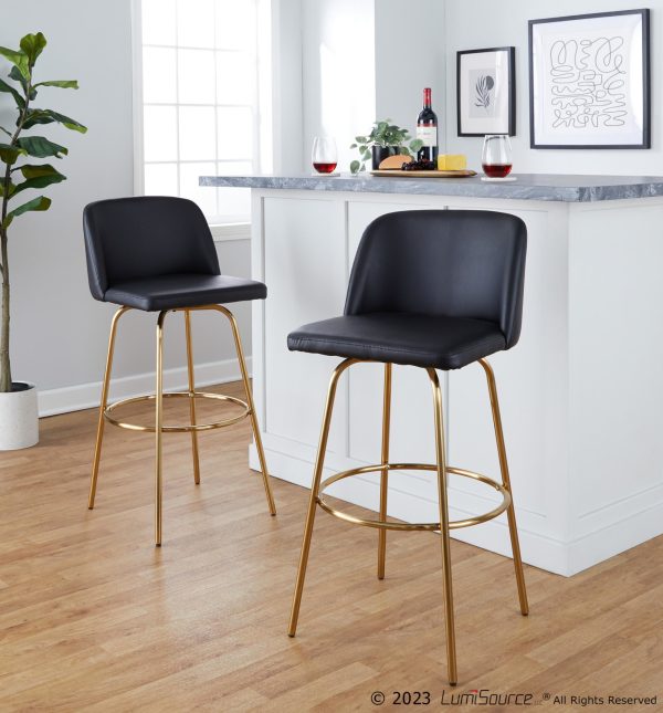 Toriano 30 Contemporary Swivel Barstools Black and Gold Set of 2 Set of 2 1