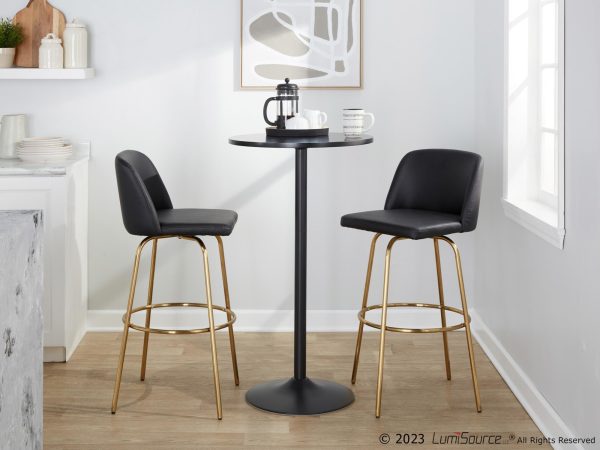 Toriano 30 Contemporary Swivel Barstools Black and Gold Set of 2 Set of 2 2