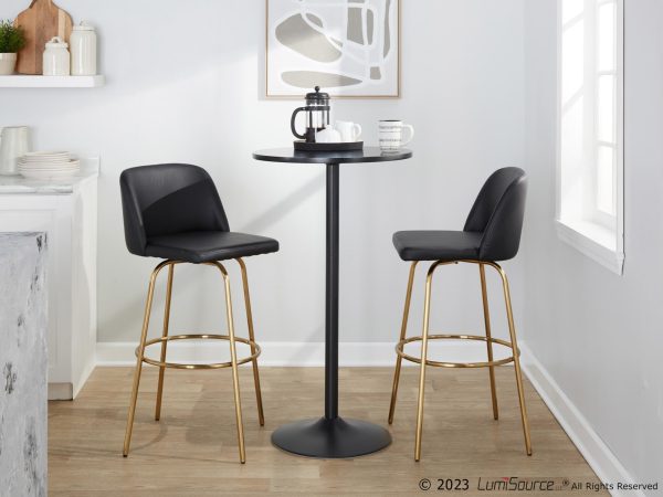 Toriano 30 Contemporary Swivel Barstools Black and Gold Set of 2 Set of 2 3