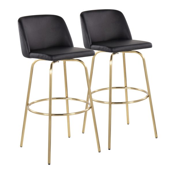 Toriano 30 Contemporary Swivel Barstools Black and Gold Set of 2 Set of 2 4