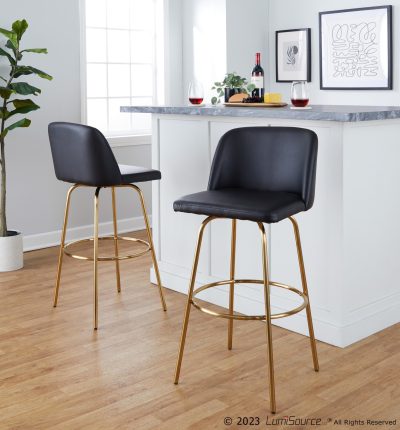 Toriano 30" Contemporary Swivel Barstools Black and Gold (Set of 2) (Set of 2)