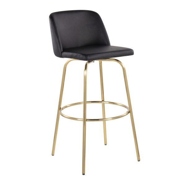 Toriano 30 Contemporary Swivel Barstools Black and Gold Set of 2 Set of 2 5