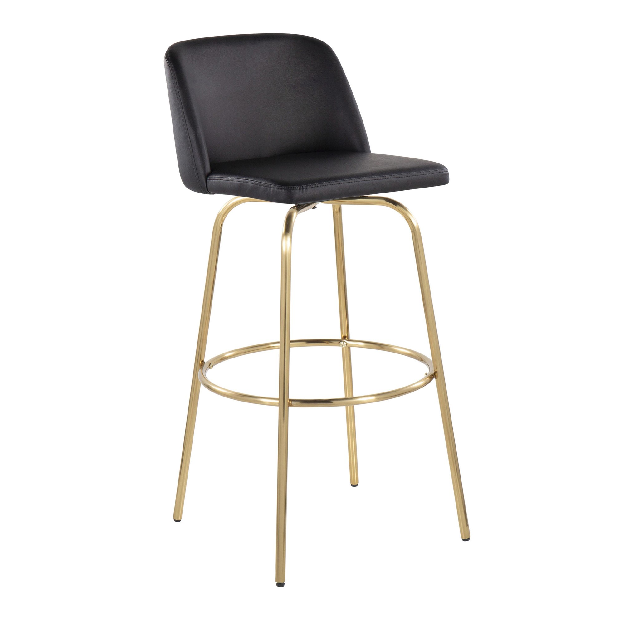 Toriano 30" Contemporary Swivel Barstools Black and Gold (Set of 2) (Set of 2) 6 Toriano 30" Contemporary Swivel Barstools Black and Gold (Set of 2) (Set of 2) - Image 6
