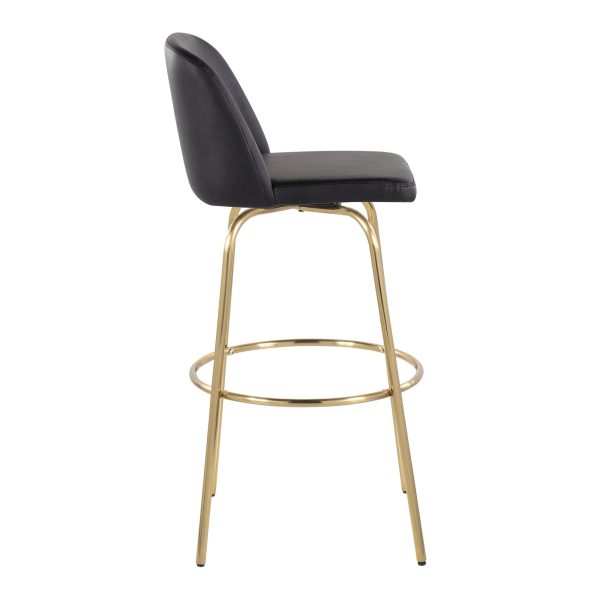 Toriano 30 Contemporary Swivel Barstools Black and Gold Set of 2 Set of 2 6