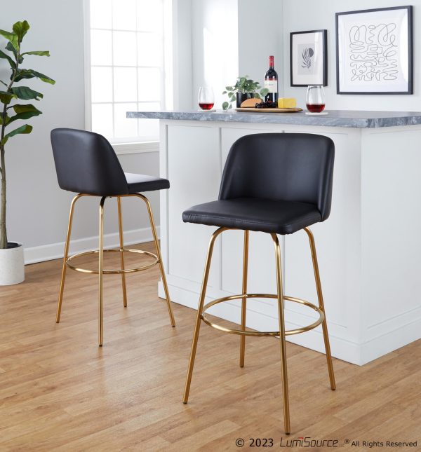 Toriano 30 Contemporary Swivel Barstools Black and Gold Set of 2 Set of 2