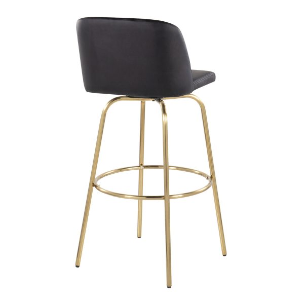 Toriano 30 Contemporary Swivel Barstools Black and Gold Set of 2 Set of 2 7