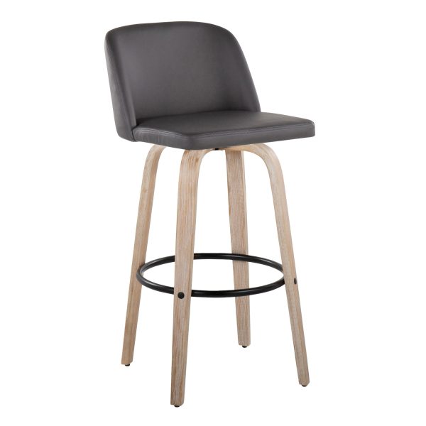 Toriano 30 Contemporary White Washed Wood Swivel Barstools Set of 2 3