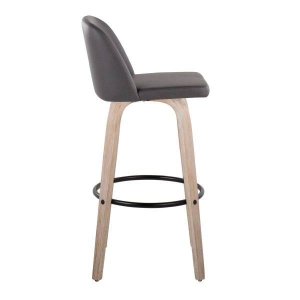 Toriano 30 Contemporary White Washed Wood Swivel Barstools Set of 2 4