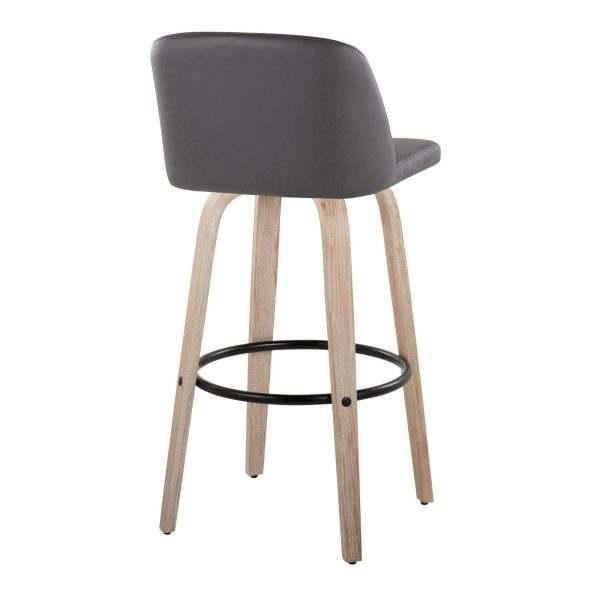 Toriano 30 Contemporary White Washed Wood Swivel Barstools Set of 2 5
