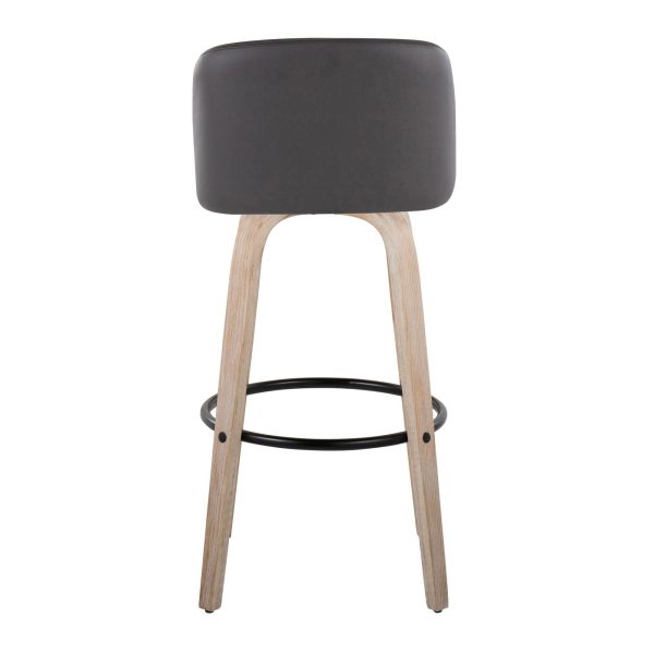 Toriano 30 Contemporary White Washed Wood Swivel Barstools Set of 2 6