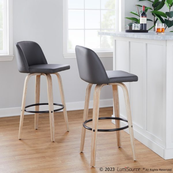 Toriano 30 Contemporary White Washed Wood Swivel Barstools Set of 2
