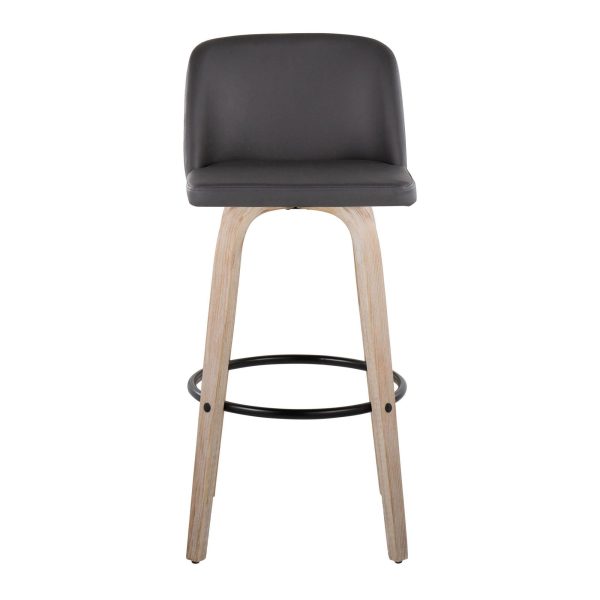 Toriano 30 Contemporary White Washed Wood Swivel Barstools Set of 2 7
