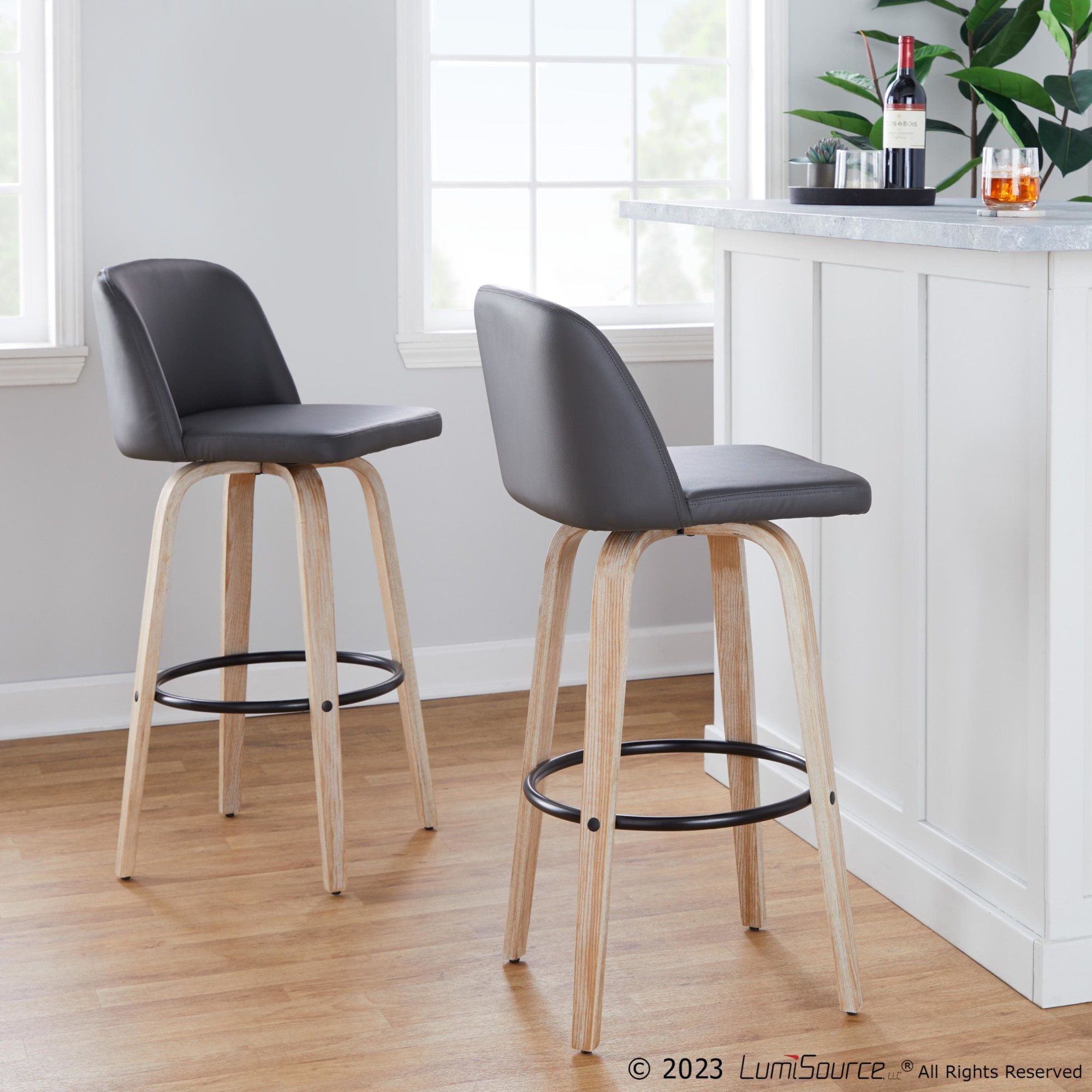 Toriano 30 Contemporary White-Washed Wood Swivel Barstools (Set of 2) 1 Toriano 30 Contemporary White-Washed Wood Swivel Barstools (Set of 2)