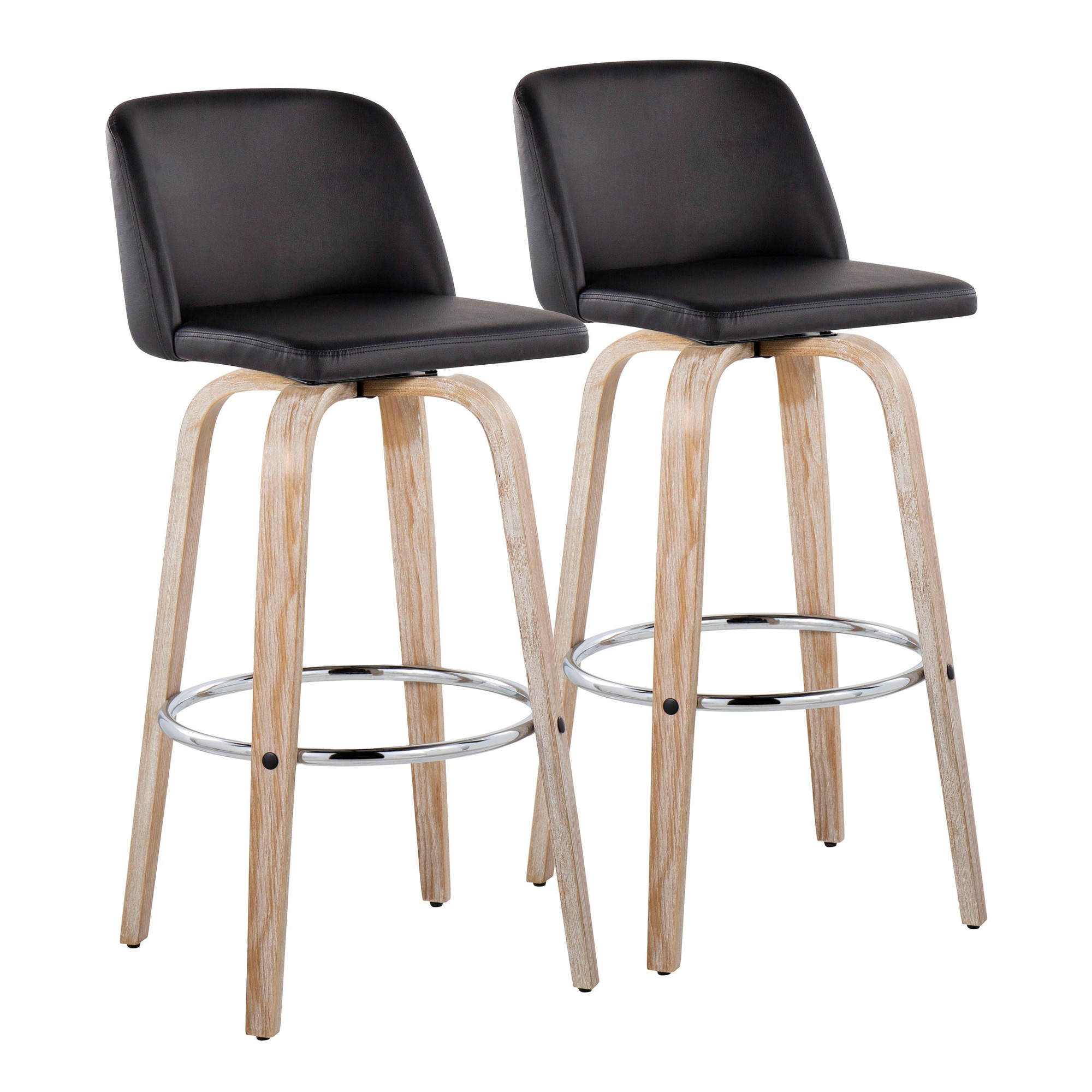 Toriano 30" Contemporary Whitewashed Wood and Black Barstools (Set of 2) 3 Toriano 30" Contemporary Whitewashed Wood and Black Barstools (Set of 2) - Image 3