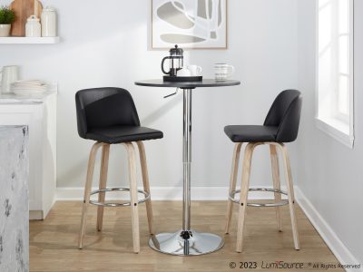 Toriano 30" Contemporary Whitewashed Wood and Black Barstools (Set of 2)