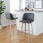 Toriano 30" Contemporary Whitewashed Wood and Grey Swivel Barstools (Set of 2) 13 Toriano 30" Contemporary Whitewashed Wood and Grey Swivel Barstools (Set of 2)
